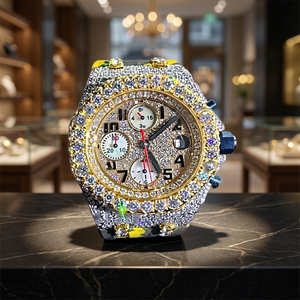 Montre-bracelet Hip-Hop Iced Out avec cadran en verre, en moissanite et acier inoxydable, mouvement intégré, résistance à l'eau 10 bars - Product Image 3