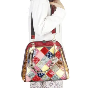 Sacs à dos en cuir véritable AndoBag, sac à bandoulière à carreaux avec surpiqûres colorées, sac à main décontracté et tendance pour femmes 1791 - Product Image 3