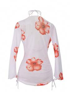 Traje de Baño con Logotipo Personalizado al por Mayor, Traje de Baño de 3 Piezas con Escote Profundo en V, Estampado, Vestido de Playa, Bikini Básico Acanalado para Mujer - Product Image 3