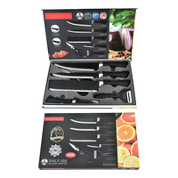 Ensemble de 6 couteaux de cuisine ambidextres en acier inoxydable noir, modèle 238A, faits à la main, pour fruits, avec coffret cadeau professionnel, usage domestique
