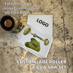 Rodillo de jade <span class=keywords><strong>HD</strong></span> con logotipo personalizado y juego de masajeador facial Gua Sha para cara y ojos Rodillo de masaje de jade profesional - Product Image 3