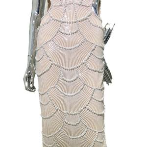 بيع بالجملة فستان سهرة عصري مطرز بالخرز للنساء أسلوب بسيط مع حزام لؤلؤ وشق خلفي لحفلة موسيقية عيد ميلاد أو حفل زفاف - Product Image 6