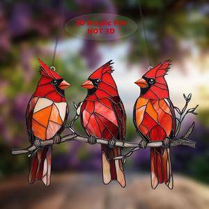 2D علامة الاكريليك المطبوعة ثلاثة العصافير الحمراء الملونة نافذة حديقة سلسلة شنقا المنزل الماسك الشمس - Product Image 3