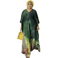 2022 femmes col en v longue Robe costumes afrique nouvelle mode imprimé en mousseline de soie grande taille ample 2 pièces ensemble longue Robe + pantalon costumes décontractés