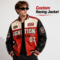 Blouson aviateur en cuir personnalisé pour homme, color block rouge avec patchwork noir, broderie frontale, OEM, marque privée, MOQ 30