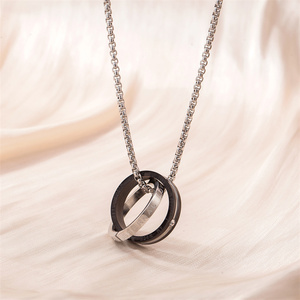 스테인레스 스틸 인터로킹 트리플 링 펜던트 목걸이 각인 문구 남녀 패션 목걸이 주얼리 - Product Image 6