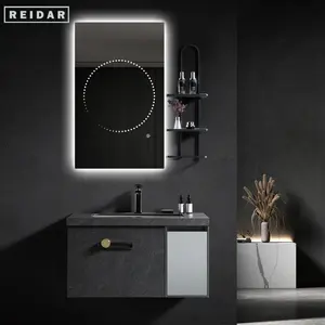 Sang Trọng Ván Ép Phòng Tắm Vanity Tủ Đầy Đủ Thiết Lập Rắn Gỗ Tường Treo Phòng Tắm Vanity Với Gương