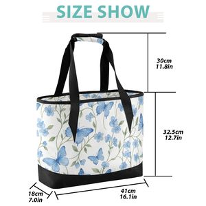 Wholesale Blue Butterfly Print Insulated <b>Lunch</b> <b>Bag</b> with Handles Custom Cooler <b>Bags</b> <b>for</b> <b>Women</b> Adults - Product Image 2