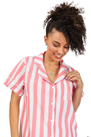 KY personnalisé rayure boutonné à manches courtes Pijama chemise et short poitrine une poche Pijamas femme décontracté