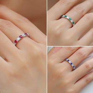 Cao cấp cổ điển S925 Sterling Silver Eternity ban nhạc đầy đủ moissanite <span class=keywords><strong>Ruby</strong></span> Wedding engagement Ring lễ hội quà tặng cho phụ nữ - Product Image 5