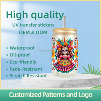 Autocollants de transfert UV DTF personnalisés de haute qualité pour gobelets Libby 16 oz, motifs animaux mignons, fabrication OEM ODM pour bouteilles en verre