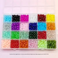 Perles rondes en verre transparent de 4/6 mm/8 mm, colorées et émaillées, pour la fabrication de bracelets et colliers, matériaux en vrac, vente en gros