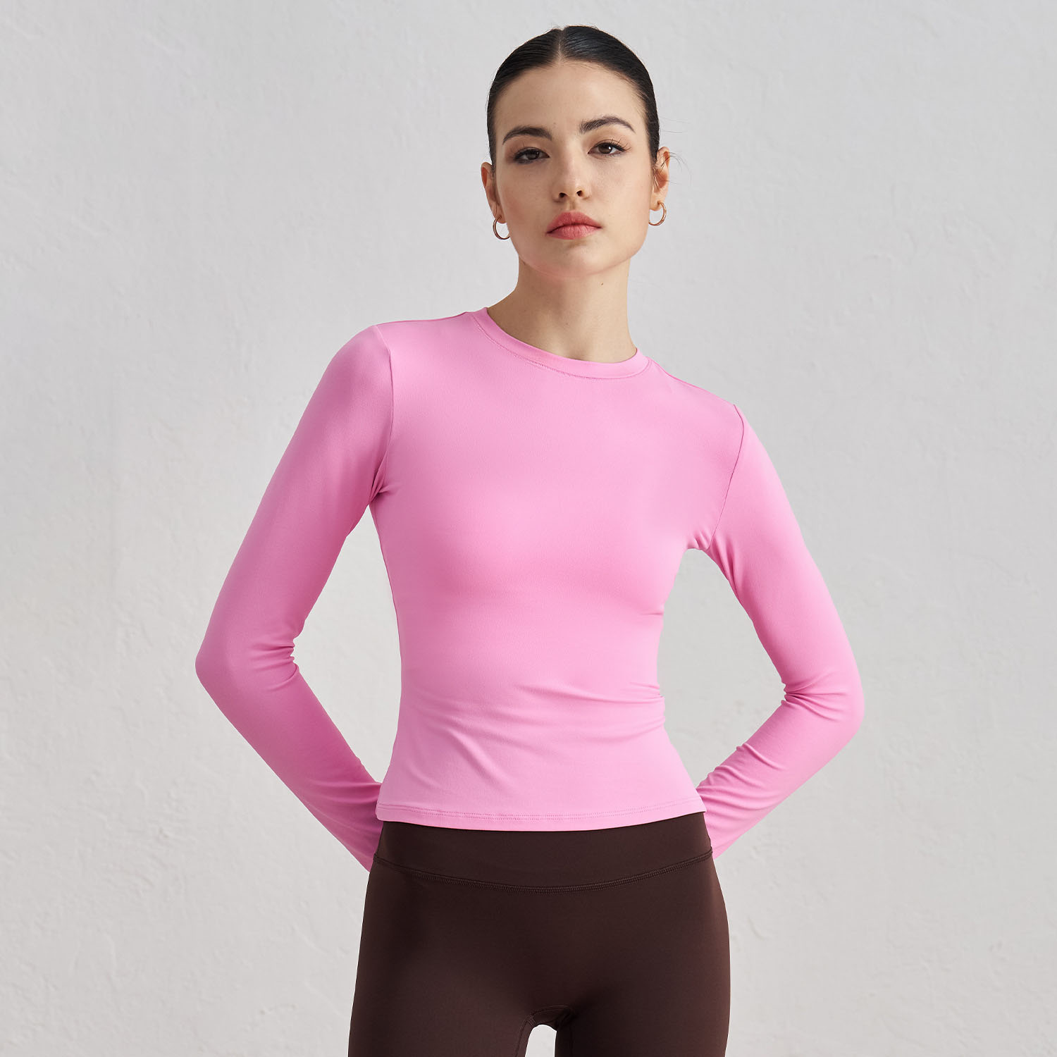 Wholesale Blank Color Long Sleeve Skinny Soft Compression Fitness T-shirt Breathable Cool Dry Crew Neck Workout Yoga Gym Shirts