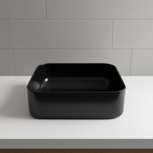 Lavabo Quadrato in Ceramica Nera 15x15 Pollici, Installazione Sopra il Piano, Design Minimalista - Product Image 2