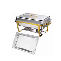 Petit chauffe-plat rectangulaire isolé en acier inoxydable 9L pour restauration chauffe-plats semi-or pliant alimenté à l'alcool
