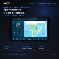 Unité multimédia de voiture KSOY Android 16 avec Android Auto et CarPlay sans câble, sortie RCA et égaliseur