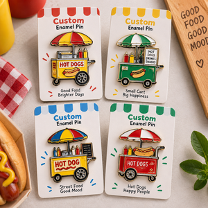 Pin de solapa metálico personalizado con diseño gratuito, con temática de Carritos Para <span class=keywords><strong>Perro</strong></span> Caliente y camión de comida callejera, con tarjeta de soporte - Product Image 1