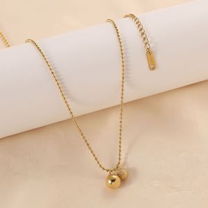 Collar de cuentas redondas dobles doradas, cadena de clavícula pulida y esmerilada para mujer, joyería de moda para uso diario - Product Image 1
