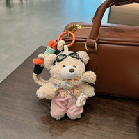 JS Cute Scarf Belt Pants with Plush Little Bear Keychain Charms Plush Bear Bag Charm Teddy Bear Keychain for Handbag Purse