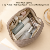 Bolsa de Cosméticos Acolchada de Nailon OEM para Mujer, Gran Capacidad, Abertura Amplia, Bolsa de Viaje para Artículos de Aseo, Color Rosa Empolvado, Gris, Beige
