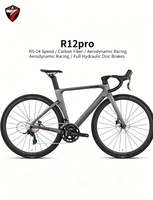 Vélo de route en carbone | Vélo de course complet avec cadre rigide, guidon en carbone, roues en aluminium, 24 vitesses, freins à disque mécaniques