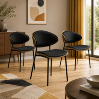 Chaise de salle à manger moderne en placage de noyer rembourrée avec assise en cuir et pieds en métal - Meubles de salle à manger durables et écologiques pour hôtels et maisons