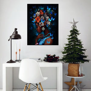 Support de peinture de mosaïque faite à la main, prix d'usine, personnalisé, gracieux femmes africaines 30x40 papillon elf 5D kit de peinture au diamant - Product Image 2