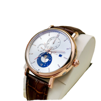 Montre mécanique automatique pour homme, phase de lune, multifonction, boîtier en acier de 41 mm, bracelet en cuir véritable, montre-bracelet pour affaires