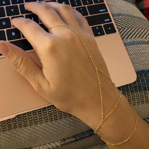 سوار رقيق من الفولاذ المقاوم للصدأ للنساء، مقاوم للصدأ، مطلي بالذهب عيار 18 قيراط، سلسلة رفيعة، خاتم للرسغ والإصبع - Product Image 5