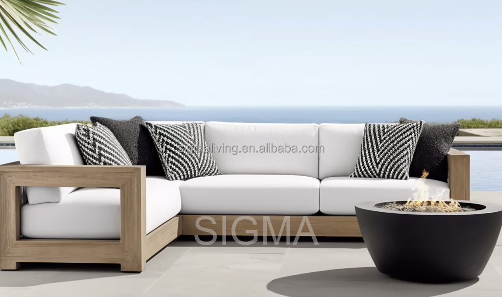 Hotel Luxury All Weather Outdoor Patio Garden Sofa Set Solid Wooden Furniture Teak Sofa