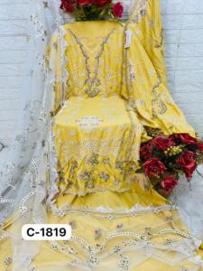 Conjunto bordado de rayón pesado elegante encaje adornado con diamantes de imitación de manga larga red de lentejuelas Dupatta ropa de verano bonita - Product Image 4