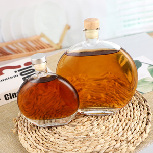 Vente en gros <span class=keywords><strong>petite</strong></span> bouche ronde plate forme liqueur Rhum Tequila Rakija Mezcal Vodka Gin récipient pour boisson alcoolisée <span class=keywords><strong>bouteille</strong></span> en verre - Product Image 6