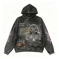 Sweat à capuche unisexe en molleton épais, coupe décontractée, effet délavé, style vintage, imprimé streetwear, avec poche et manches classiques, pour l'automne