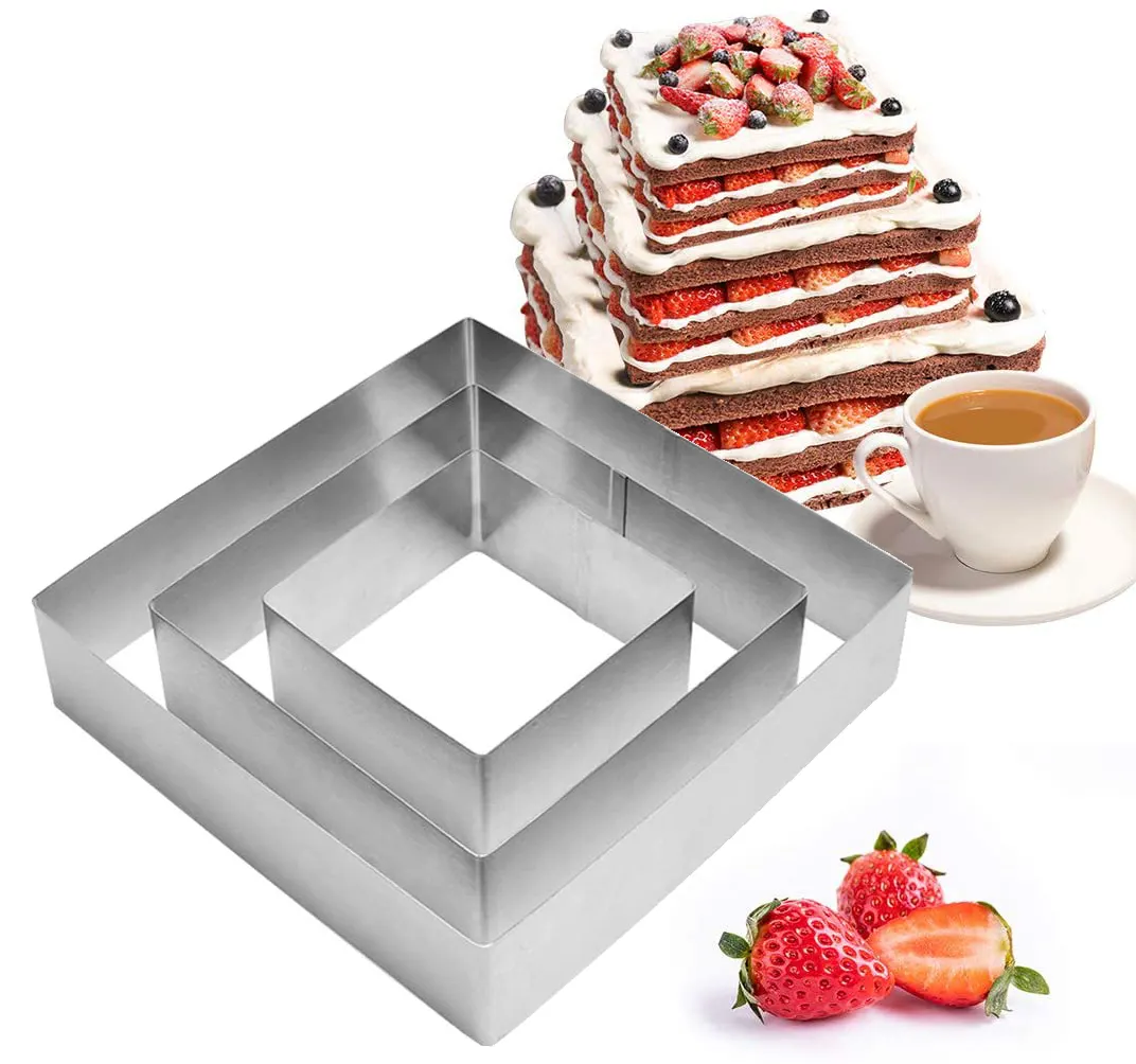 ベーキングケーキ用E-PINスクエア3pcsステンレススチールケーキモールドムースリングセット