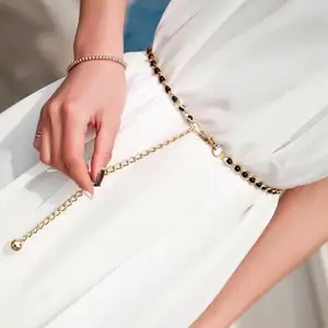 Manufacturers Spring Summer Dress Accessories Metal Pearl Chain Belt Multi-color Thin Chain Pearl Lady Belt