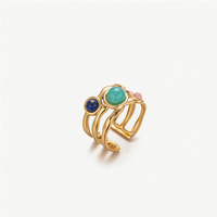 Vente en gros Bague épaisse en acier inoxydable PVD or pour femme avec pierres redimensionnables Bijoux de mode