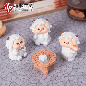 Figuras de ovejas de dibujos animados Dp, decoraciones de escritorio en miniatura de resina para casa de muñecas, accesorios de regalo de cumpleaños - Product Image 1