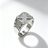 Bague Hip Hop large et massive pour homme, micro-pavée de zircon carré, en laiton plaqué platine, bague statement