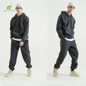 Otoño Invierno hombres Casual logotipo personalizado pulóver Sudadera con capucha pantalones de chándal Jogger tela de lana de algodón pesado 2 piezas estampado - Product Image 3