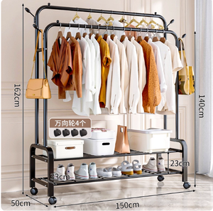 <span class=keywords><strong>Appendiabiti</strong></span> da Camera da Letto in Acciaio Inossidabile Nero Resistente 130CM 150CM con Ruote - Product Image 1