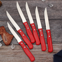 Ensemble de 6 couteaux à steak dentelés antirouille, lame en acier inoxydable, manche en PP antidérapant, boîte de couleur, couverts de cuisine