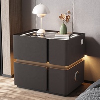 Nouvelle table de chevet personnalisée, créative, en verre trempé, avec chargeur USB/sans fil, lumière LED, mobilier de chambre moderne