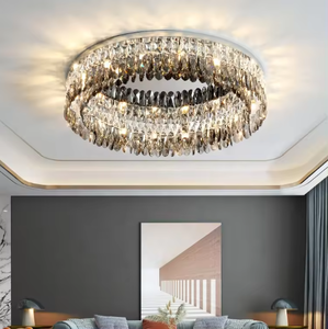 Lampe suspendue créative de luxe en métal à anneaux ronds pour le plafond en cristal des fabricants - Product Image 1