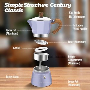 <span class=keywords><strong>Cafetière</strong></span> Moka Ekocian 2 tasses en aluminium, classique, pour expresso sur cuisinière, 100 ml, vente en gros, portable, avec couvercle - Product Image 4
