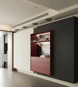 <span class=keywords><strong>ตู้</strong></span>ติดผนังสไตล์มินิมอลทันสมัย ดีไซน์ลอยตัวพร้อมไฟในตัว กรอบสีแดง ชั้นวางแบบเปิด - Product Image 1