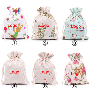Custom Printed Logo Cotton Linen Drawstring Bag Small Muslin Pouch Recycled Drawstring Pouch for Promotional