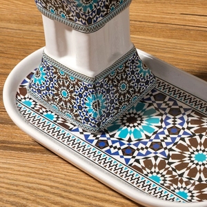 Bruciatore d'Incenso Rustico a Torre con Stampa Araba, Design a Quattro Angoli, in Ceramica, Decorazione per Matrimoni Africani, Perfetto anche per l'Atmosfera Domestica - Product Image 3