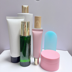 Luxury Eco-friendly Skin Care Serum Pink Amber Cosmetic Glass Bottle & Jar Packaging <b>Set</b> with 30ml/50ml/100ml Capacities - Product Image 1