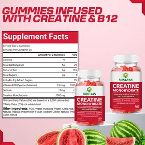 <b>Creatine</b> <b>Monohydrate</b> Gummies with Vitamin B12, Watermelon Chewable Supplement for Muscle Strength, Energy and Performance - Product Image 6