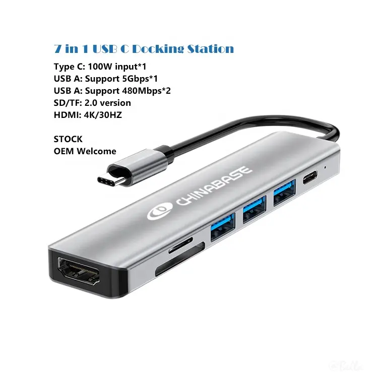 USB C 허브 7 in 1 USB-C 멀티 포트 어댑터 (4K HDMI 100W 전원 공급 장치) USB 3.0 2.0 포트 맥북 프로/아이 용 SD/TF 카드 리더